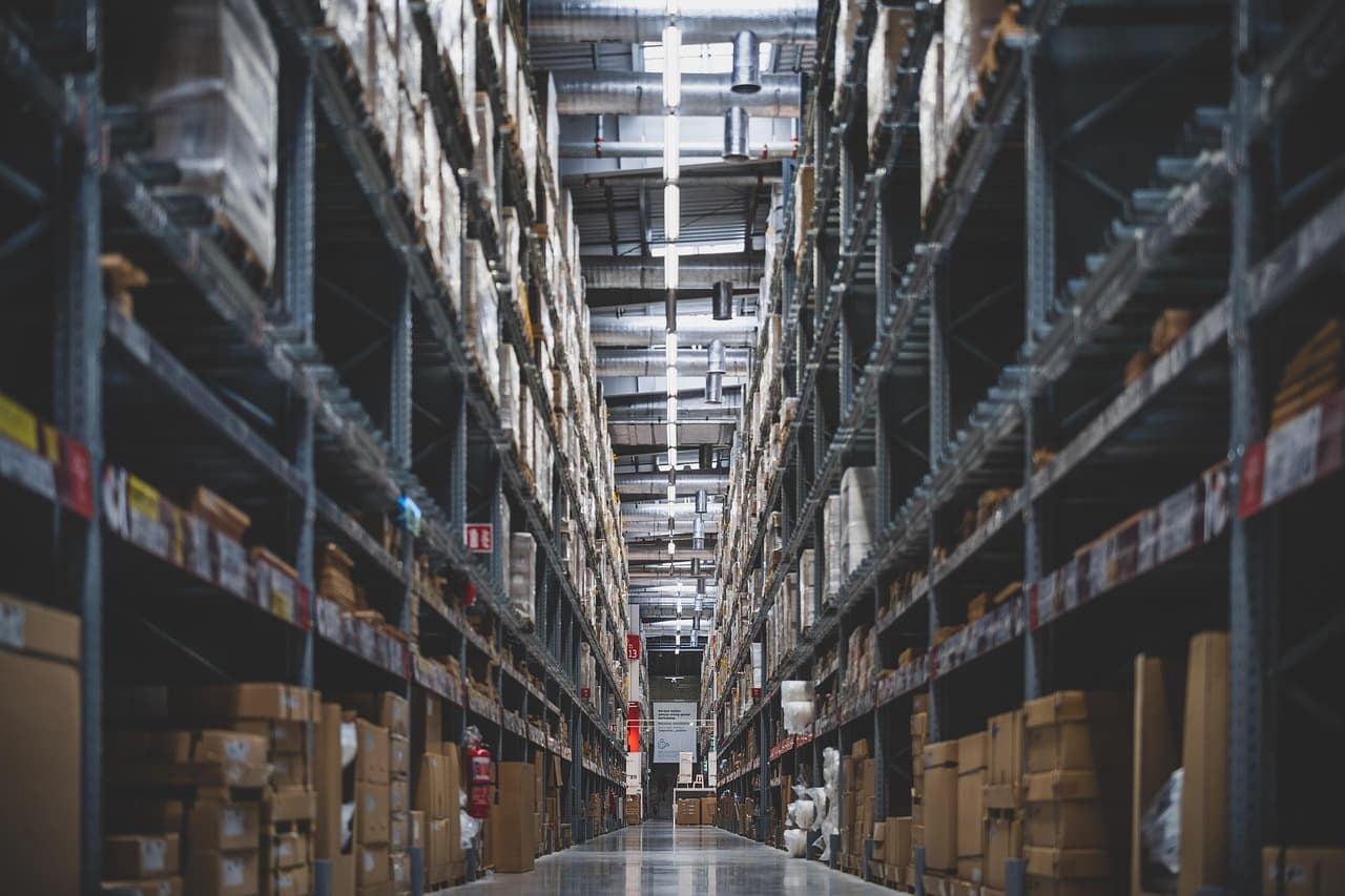 Modern logistics warehouse with distribution operations